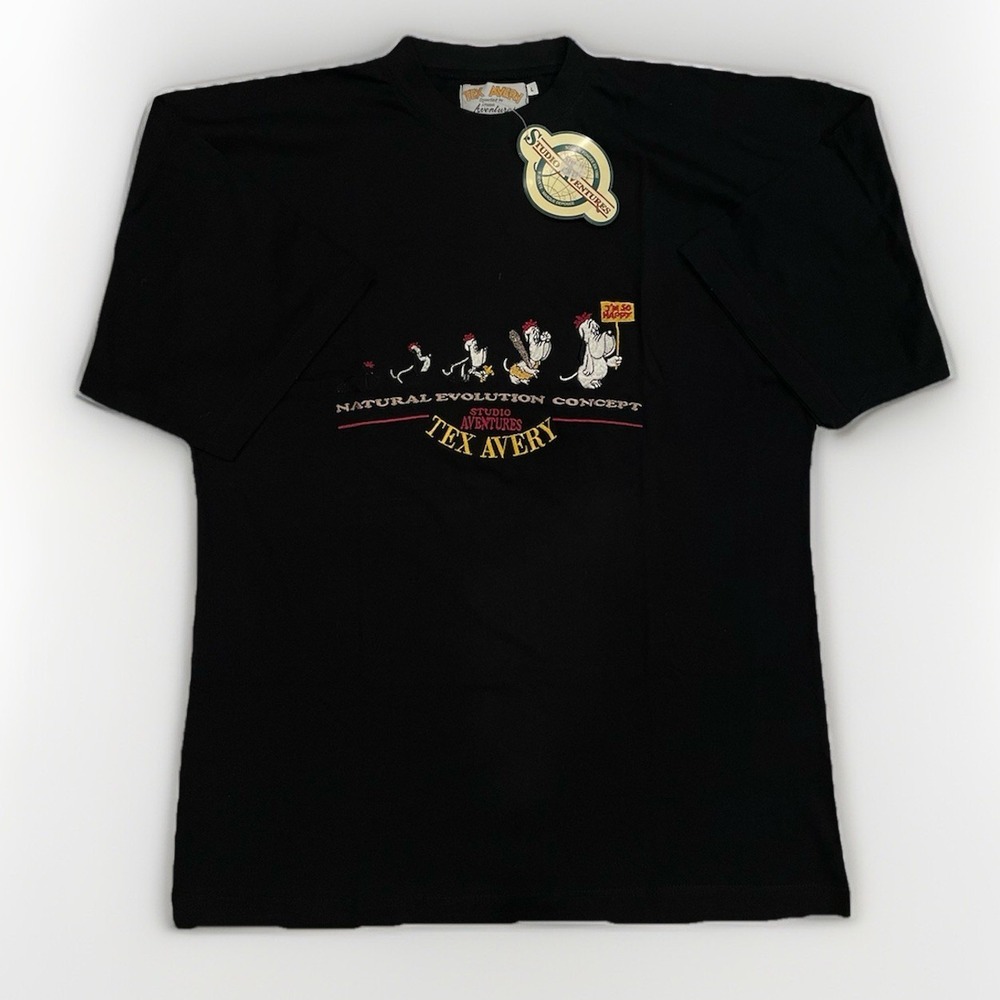 RARE Vintage 1993 Tex Avery Droopy Natural Evolution Concept Shirt Black Size L‎